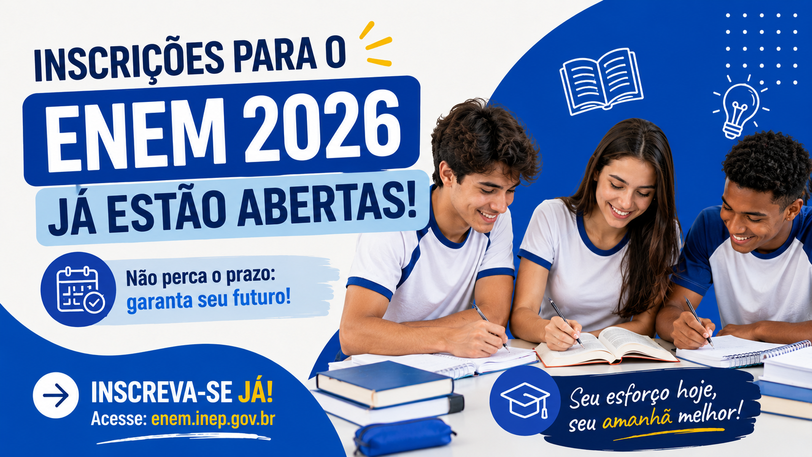 Inscrições para o Enem 2026 já estão abertas