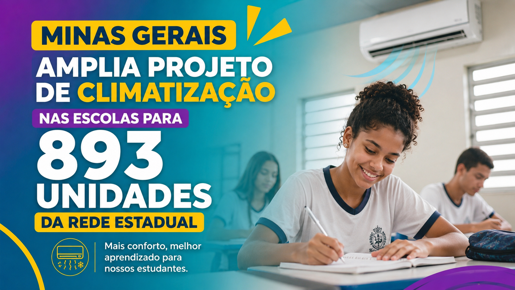Minas Gerais amplia projeto de climatização nas escolas para 893 unidades da rede estadual